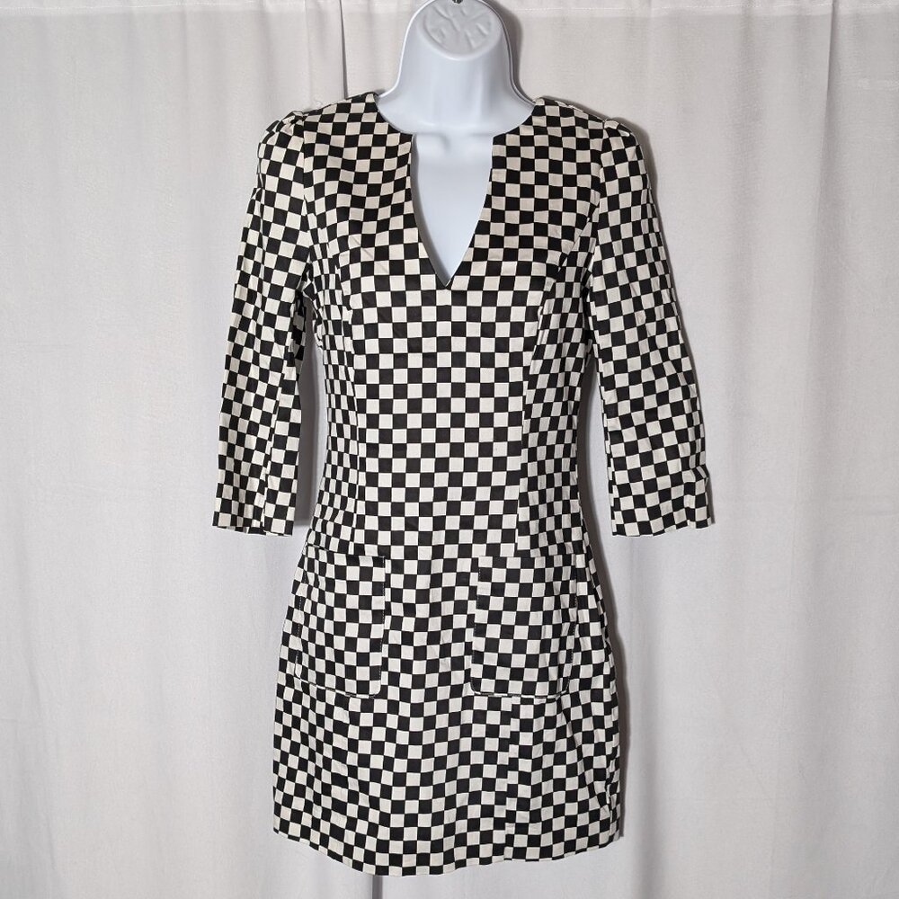 ARK & CO artistic SHIFT dress Sz S 3/4 Sleeves FRONT POCKETS COTTON STUNNINNG